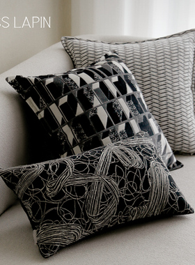 澜品 Starry Night 线条艺术抱枕 客厅黑白靠枕床头腰枕沙发靠垫