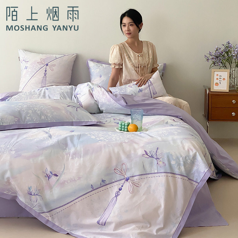 陌上烟雨A类新中式清新多巴胺全棉母婴级数码印花床品抗菌四件套,床上用品,床品套件/四件套/多件套,淘宝优惠券,粉丝福利购,淘宝优惠卷