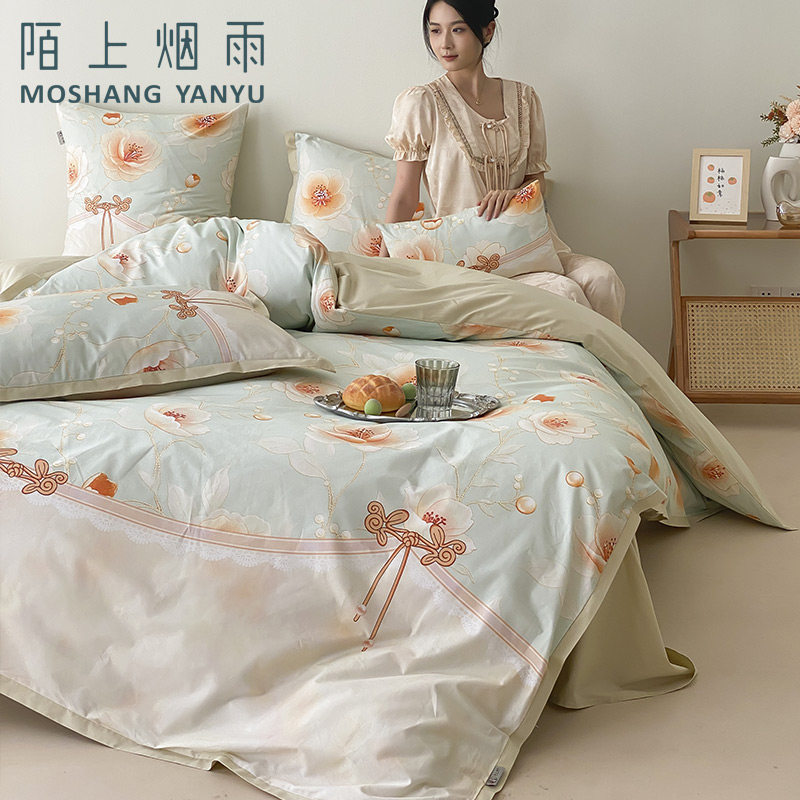 A类新中式清新风全棉抗菌四件套