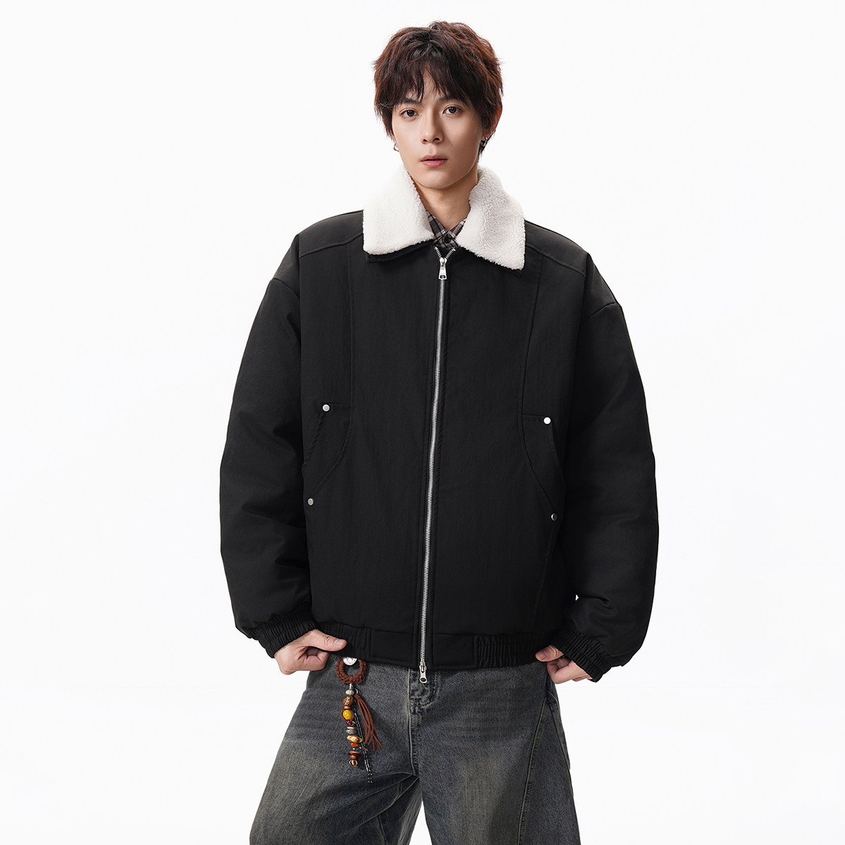 羊羔毛翻领夹克棉服M25668P110,男装夹克,星座1308