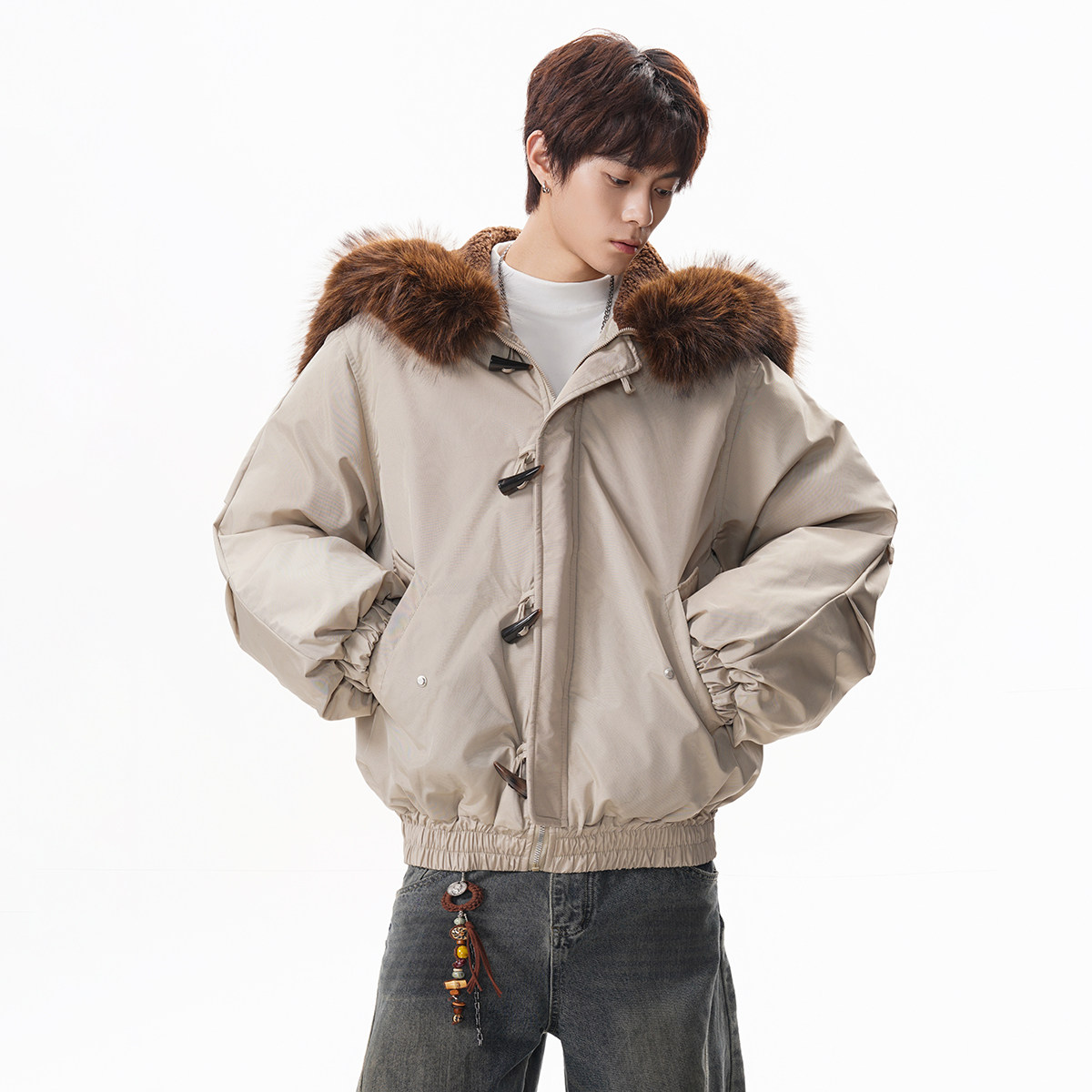 牛角扣大毛领棉服深度库存高品质MF2517特P98,男装棉衣,星座1308