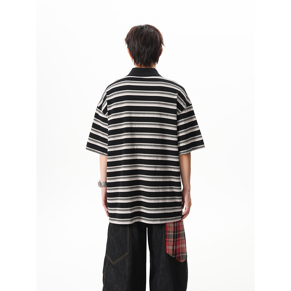 25夏季新款美式复古条纹短袖POLO衫1308ZDPL12P45,男装Polo衫,星座1308
