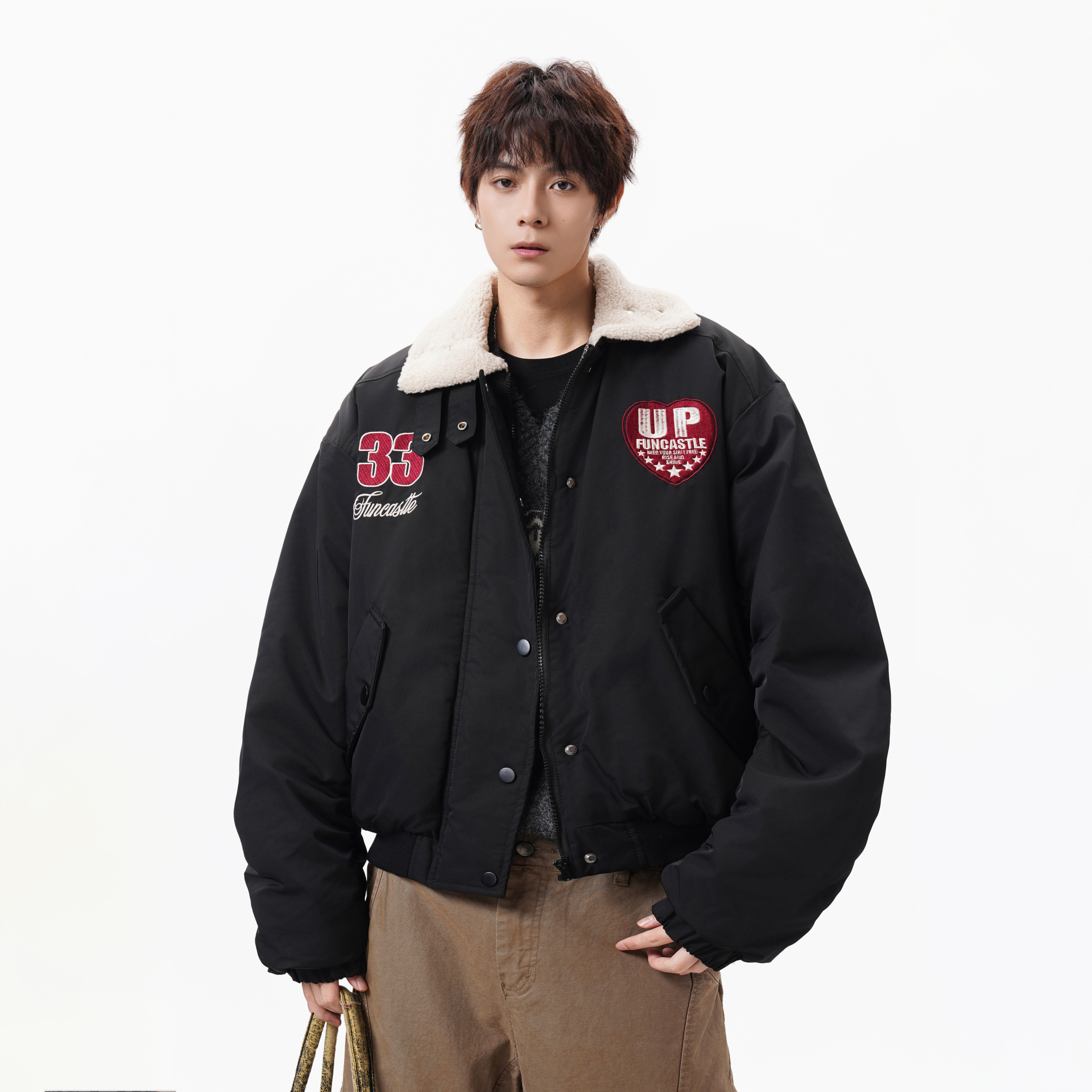羊羔毛刺绣棉服外套MF2512P120,男装棉衣,星座1308