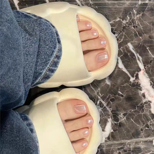 纯手工定制海莉同款裸粉色气质珍珠极光脚指甲贴片脚趾甲美甲