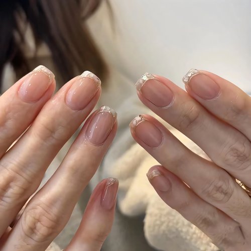 纯手工气质裸色系法式贝壳穿戴甲成品短款美甲贴片可拆卸