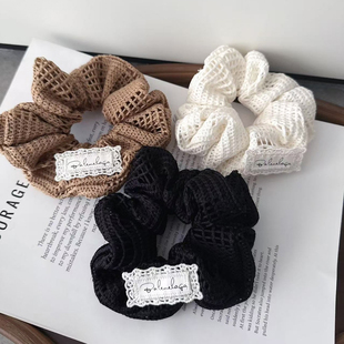 针织网状大肠发圈女高级感时尚百搭扎发皮筋韩版布标清新甜美头绳