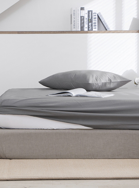 床笠夏季纯棉薄款全棉床笠加枕套一对灰色床罩135x200宿舍90×200