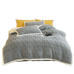 塔夫绒四件套冬季加厚提花拼羊羔绒床单床笠宝宝珊瑚绒法莱绒床品