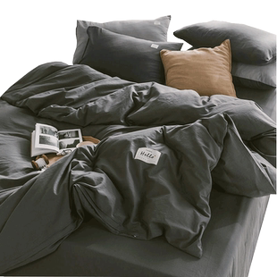 水洗棉铺盖套春秋款夏四件套纯棉全棉灰色简约学生床上三件套裸睡