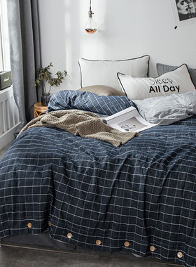 被罩150x200纯棉黑色格子220x240棉麻亚麻1.8x2.2被套两米200x230