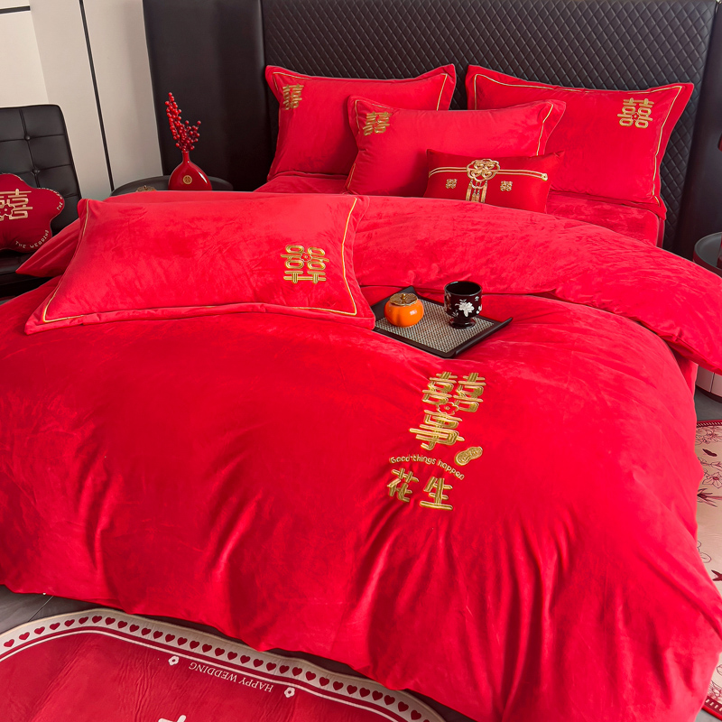 帝娅菲牛奶绒结婚四件套婚庆床品