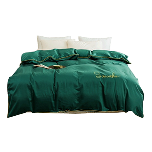 单独被套 纯棉单件ins简约 北欧时尚墨绿色ab面铺盖套被罩四件套