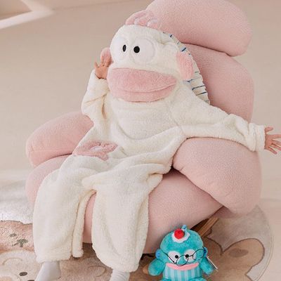 丑鱼睡衣女孩儿童连体秋冬季珊瑚绒加厚保暖丑嘴鱼睡袍男女童搞怪