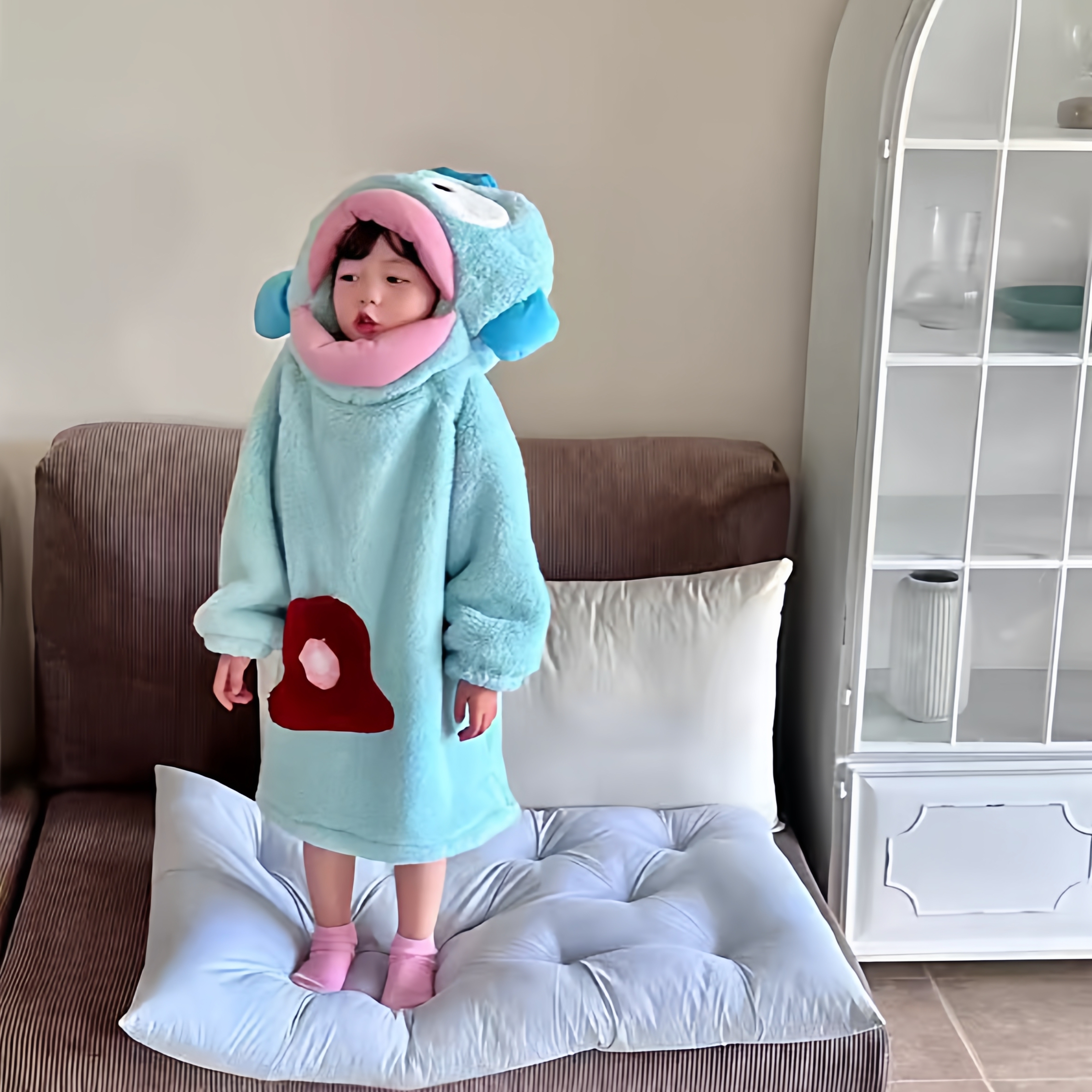 丑鱼连体睡衣儿童搞怪小孩分体连体珊瑚绒丑嘴鱼女童男童秋冬保暖