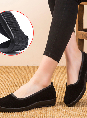 老北京布鞋女酒店工作礼仪餐厅上班软底防滑黑色平底大码44码布鞋