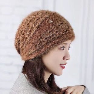 妈妈高端遮白发帽子大头针织冬天保暖护耳毛线帽宽松大头围堆堆帽