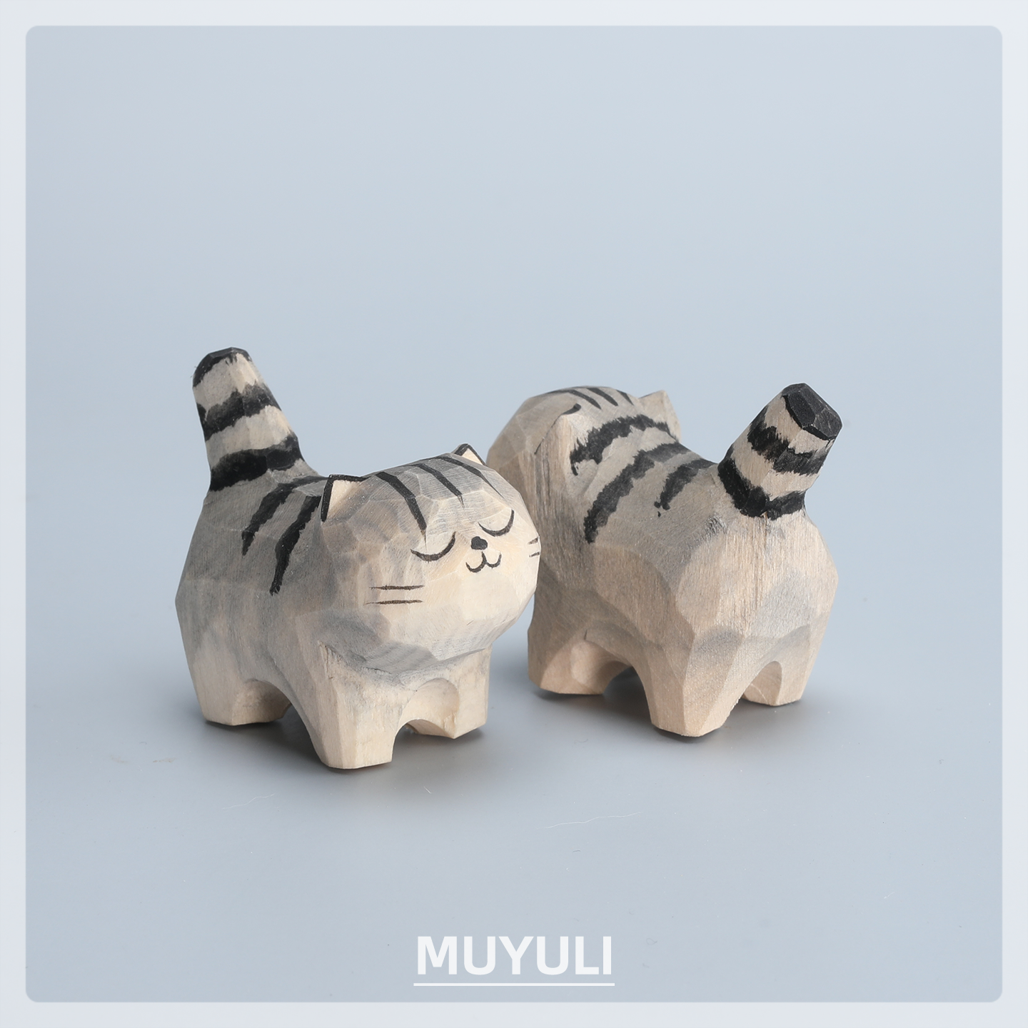 手工木雕丨狸花猫小猫摆件丨礼物