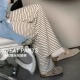 145毛巾黑白横条纹裤 女秋冬小个子高腰宽松阔腿直筒休闲加绒裤 150