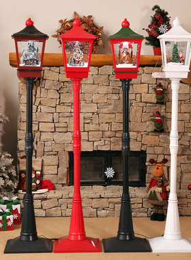 圣诞节装饰电动音乐飘雪路灯下雪灯商场橱窗家用客厅场景布置摆件