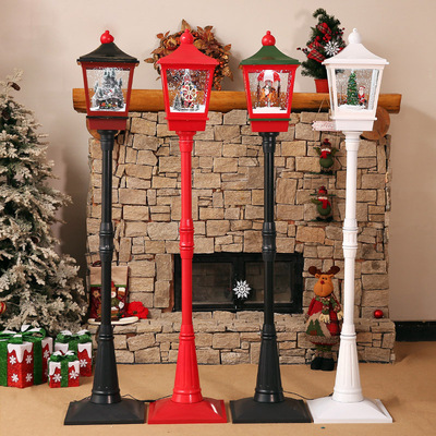 圣诞节装饰电动音乐飘雪路灯下雪灯商场橱窗家用客厅场景布置摆件