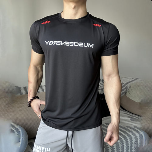 轻量化速干短袖T恤夏季男士超轻凉感透气高弹抗皱锦纶印花健身衣