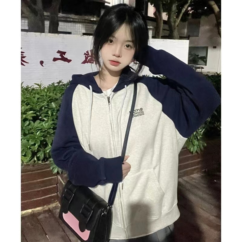 卫衣女2026新款秋冬装印花拉链开衫连帽大童初中高中学生上衣外套