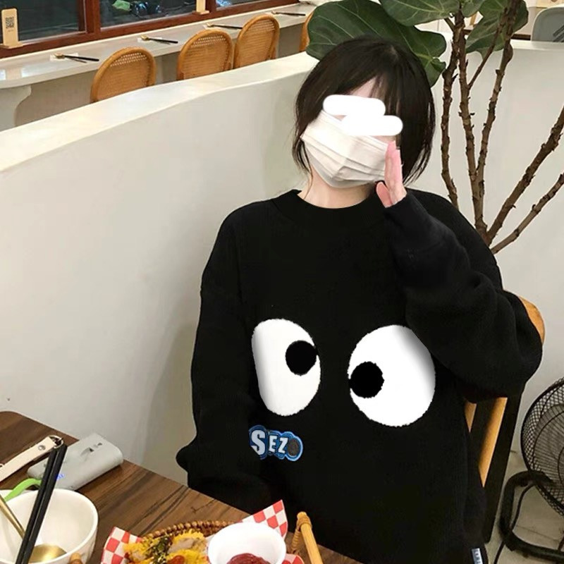 黑色印花卫衣女早秋款宽松大版