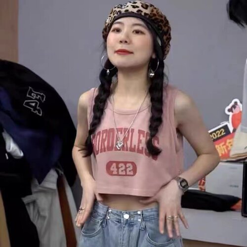 辣妹白色运动工装背心吊带