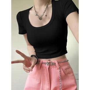 半袖 T恤女早春夏装 短款 正肩U领短袖 修身 显瘦辣妹上衣紧身打底小衫