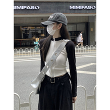 辣妹撞色拉链插肩长袖T恤女秋季2025新款甜酷风立领短款外套上衣