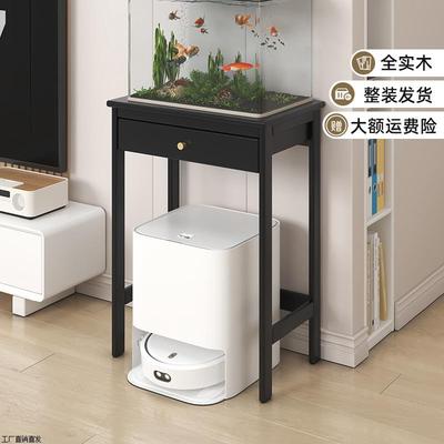 实木扫地机器人上方置物架柜科沃斯云鲸客厅鱼缸架子家用打印机桌