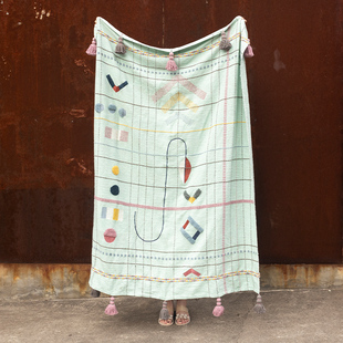 美式复古绿摩洛哥编织毯酒店民宿床尾巾床尾毯沙发毯床盖毯子纯棉