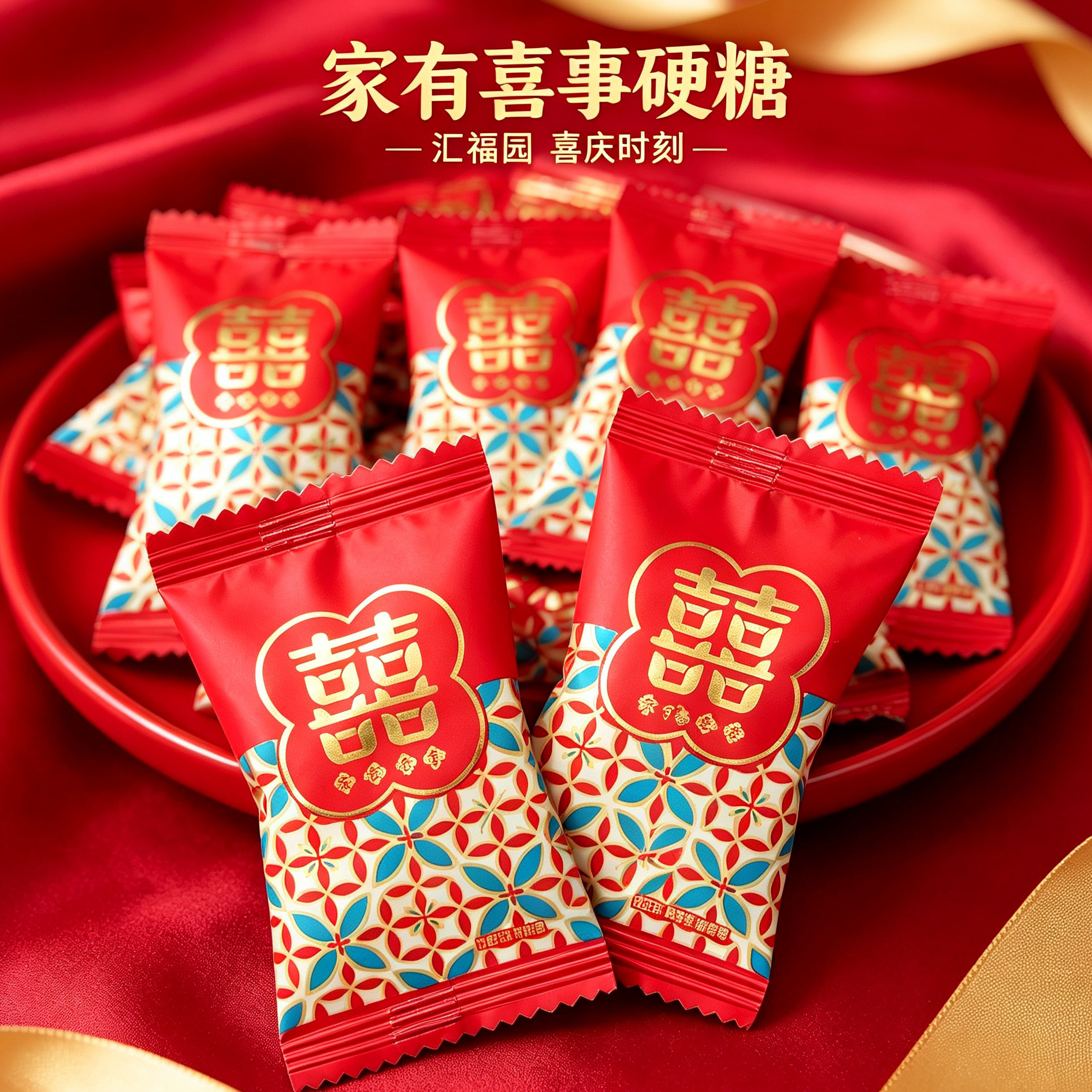 汇福园家有喜事双喜硬糖500g 老式水果硬糖创意结婚喜糖散装糖果