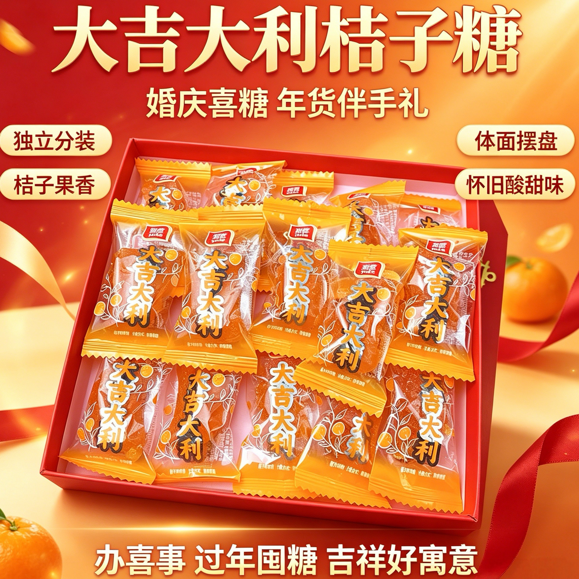 雅客大吉大利软糖500g桔子瓣砂糖橘子味散装传统怀旧糖果零食年货