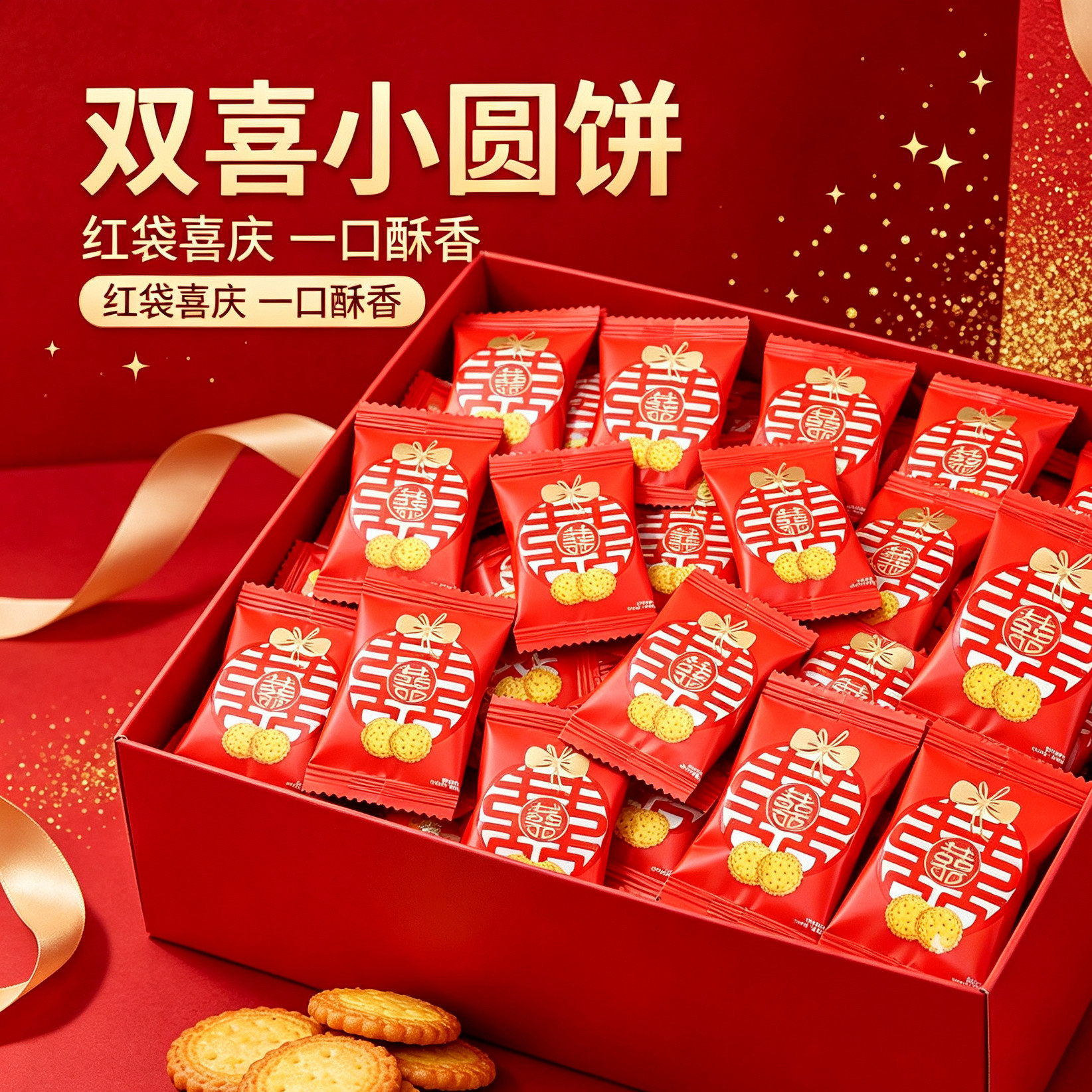 汇福园双喜字小圆饼干500g散装喜饼婚庆伴手礼满月小零食袋装喜糖