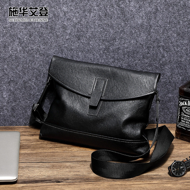 施华艾登男士单肩斜挎包休闲真皮大容量头层牛皮商务竖款单肩挂包