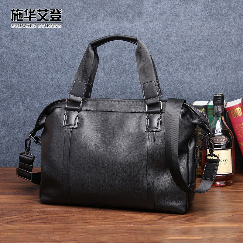 施华艾登真皮男包横款商务单肩包牛皮男士手提包休闲斜挎公文包潮