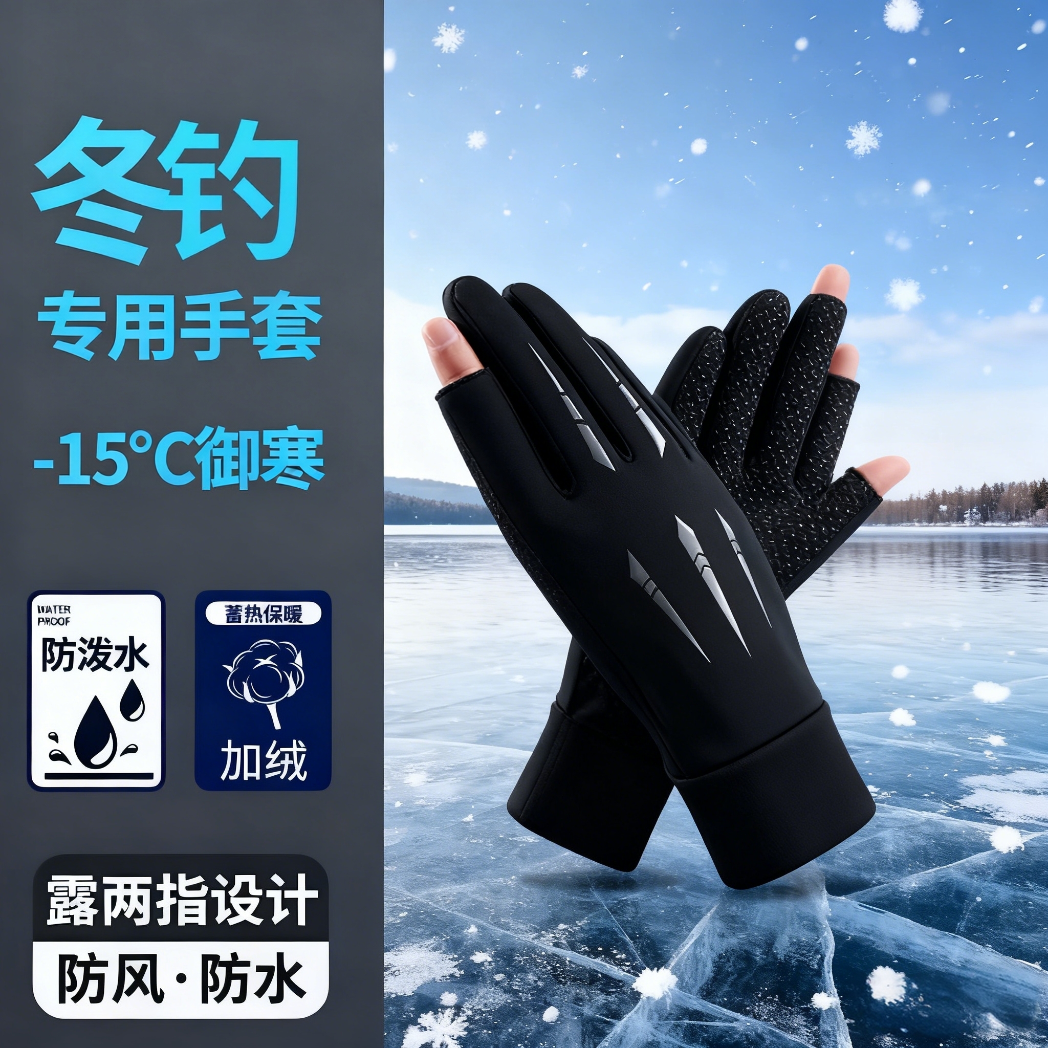 全指钓鱼手套新款冬季专用加厚防水路亚海钓矶钓冬天高端防寒儿童