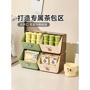 桌面收纳箱大开口多层茶、咖啡、茶室、酒吧组织者家庭茶包收纳架
