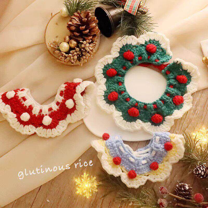 猫咪狗狗围脖围兜宠物耶诞饰品针织围领布偶英短可爱泰迪比熊蓝白