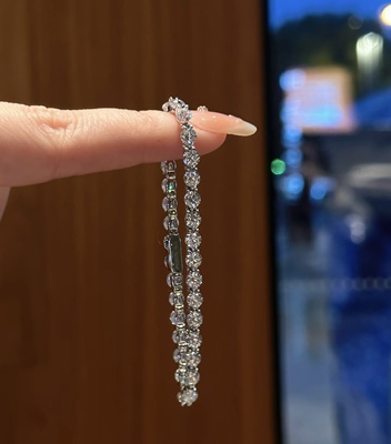 不掉色925银镀白金满钻莫桑钻手链女款时尚百搭手串送女友礼物品