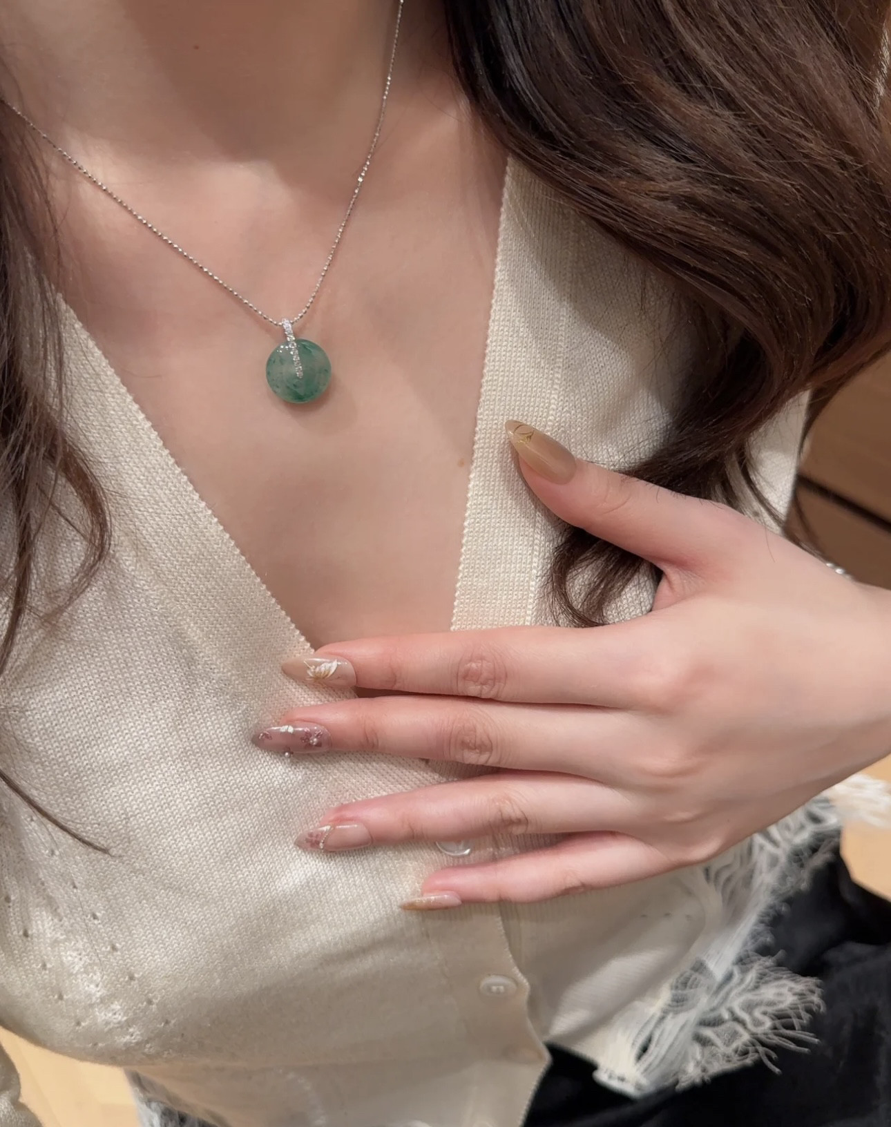 不掉色925镀18k天然非洲翠平安扣镶钻甜甜圈项链锁骨链时尚百搭女