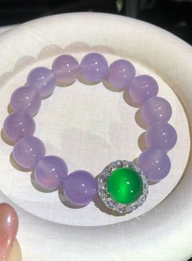 不掉色925银镀金紫玉髓翡翠手链手串女款时尚百搭饰品送女友礼物