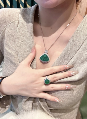 不掉色925银镶嵌钻绿玉髓翡翠佛公吊坠百搭项链锁骨链女百搭时尚