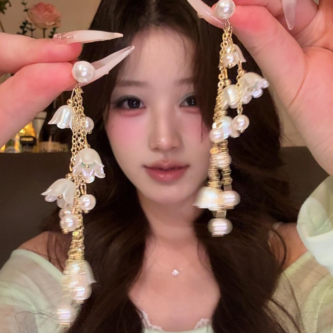 温柔小仙女!铃兰花流苏耳钉女长款森系甜美耳环精致百搭通勤高级