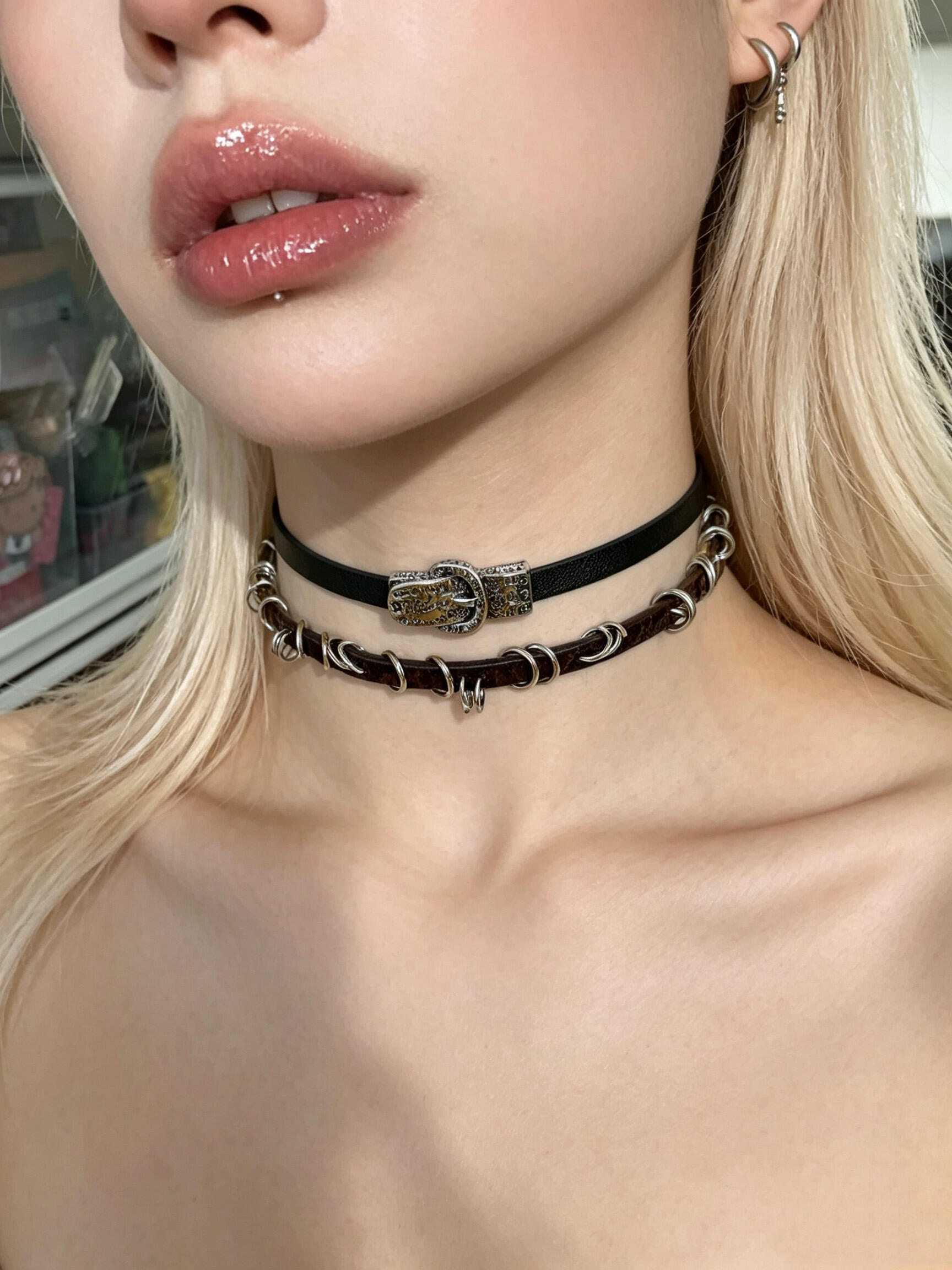 千禧甜酷朋克裂纹皮带项圈choker项链女小众高级感金属辣妹锁骨链