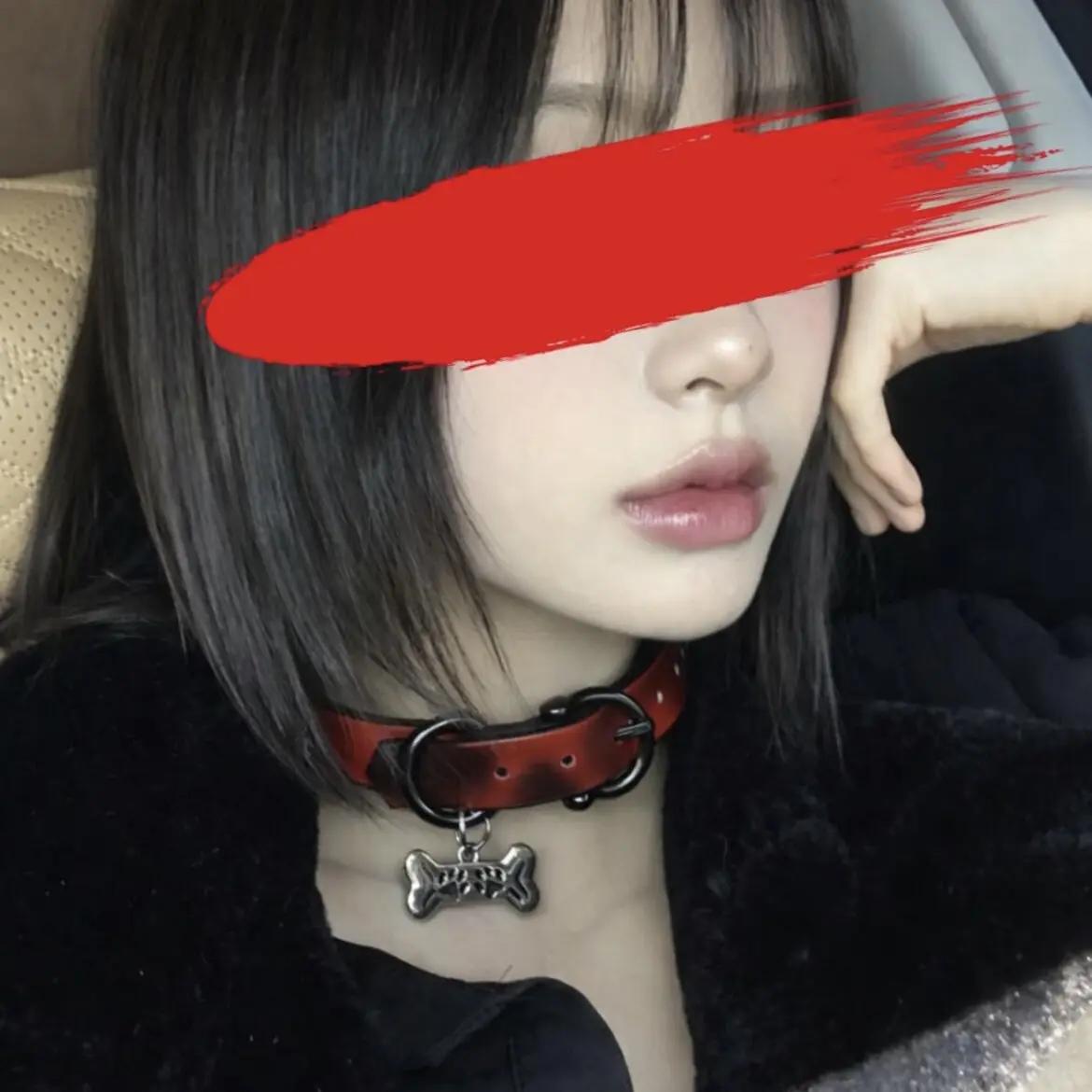 感温变色项圈饰品创意choker朋克千禧辣妹风小狗皮质颈链氛围感