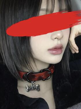 感温变色项圈饰品创意choker朋克千禧辣妹风小狗皮质颈链氛围感
