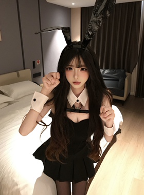 皮质兔耳朵发箍女仆可爱酷辣纯欲风兔女郎头饰发饰女头箍