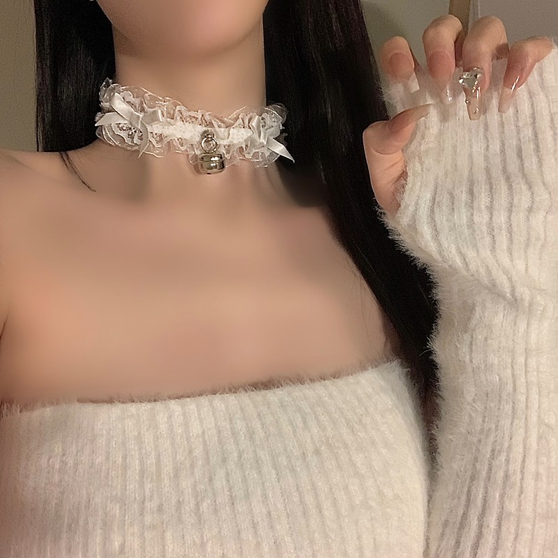 蝴蝶结蕾丝小铃铛项圈女颈带choker脖子配饰锁骨链爆款高级感项链